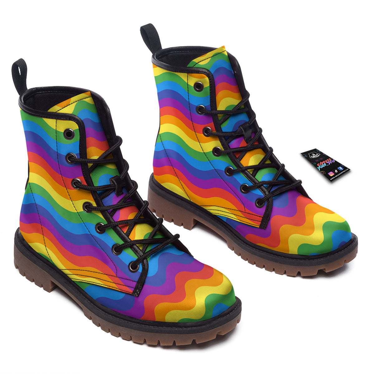 Wave Rainbow Print Pattern Work Boots-grizzshop