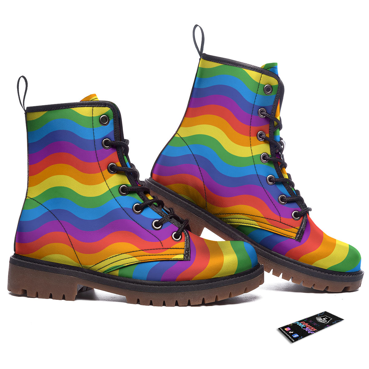 Wave Rainbow Print Pattern Work Boots-grizzshop