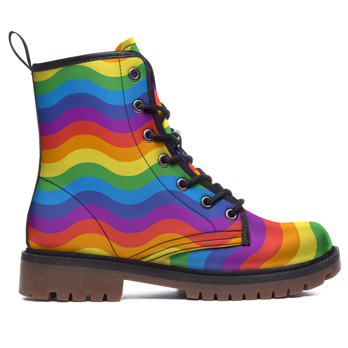 Wave Rainbow Print Pattern Work Boots-grizzshop