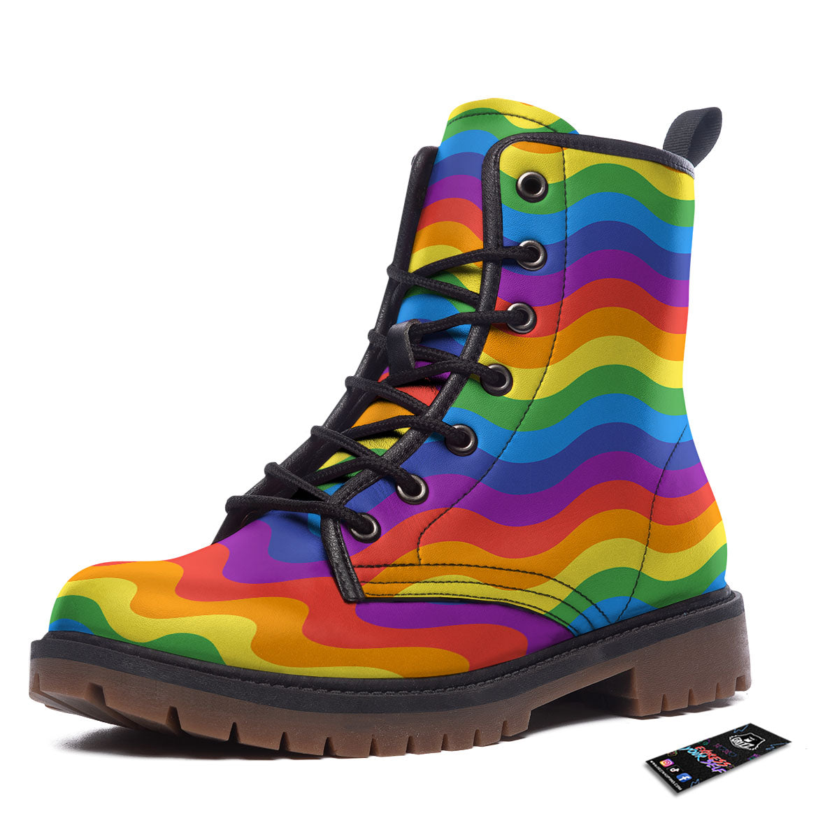 Wave Rainbow Print Pattern Work Boots-grizzshop