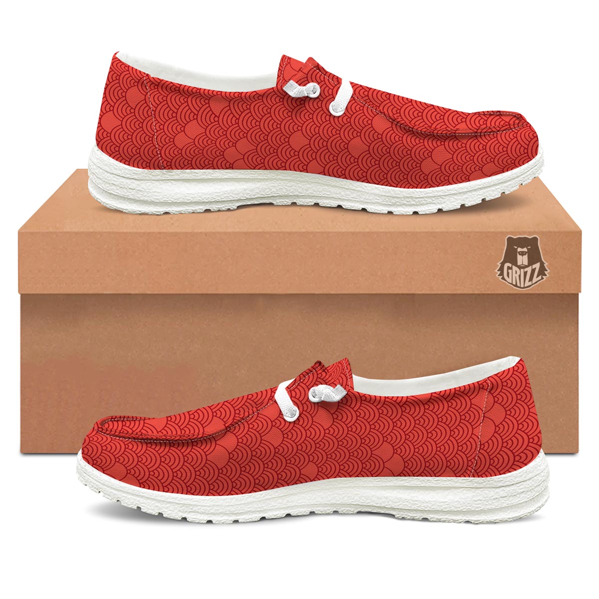Wave Red Japanese Print Pattern Black Loafers-grizzshop