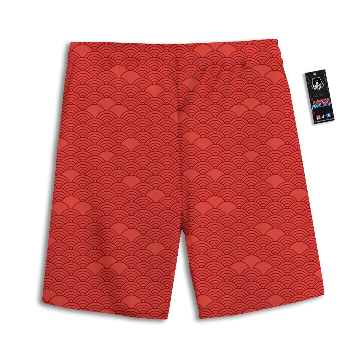 Wave Red Japanese Print Pattern Men's Athletic Shorts