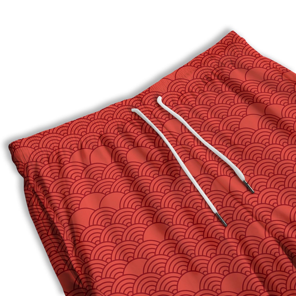 Wave Red Japanese Print Pattern Men's Athletic Shorts
