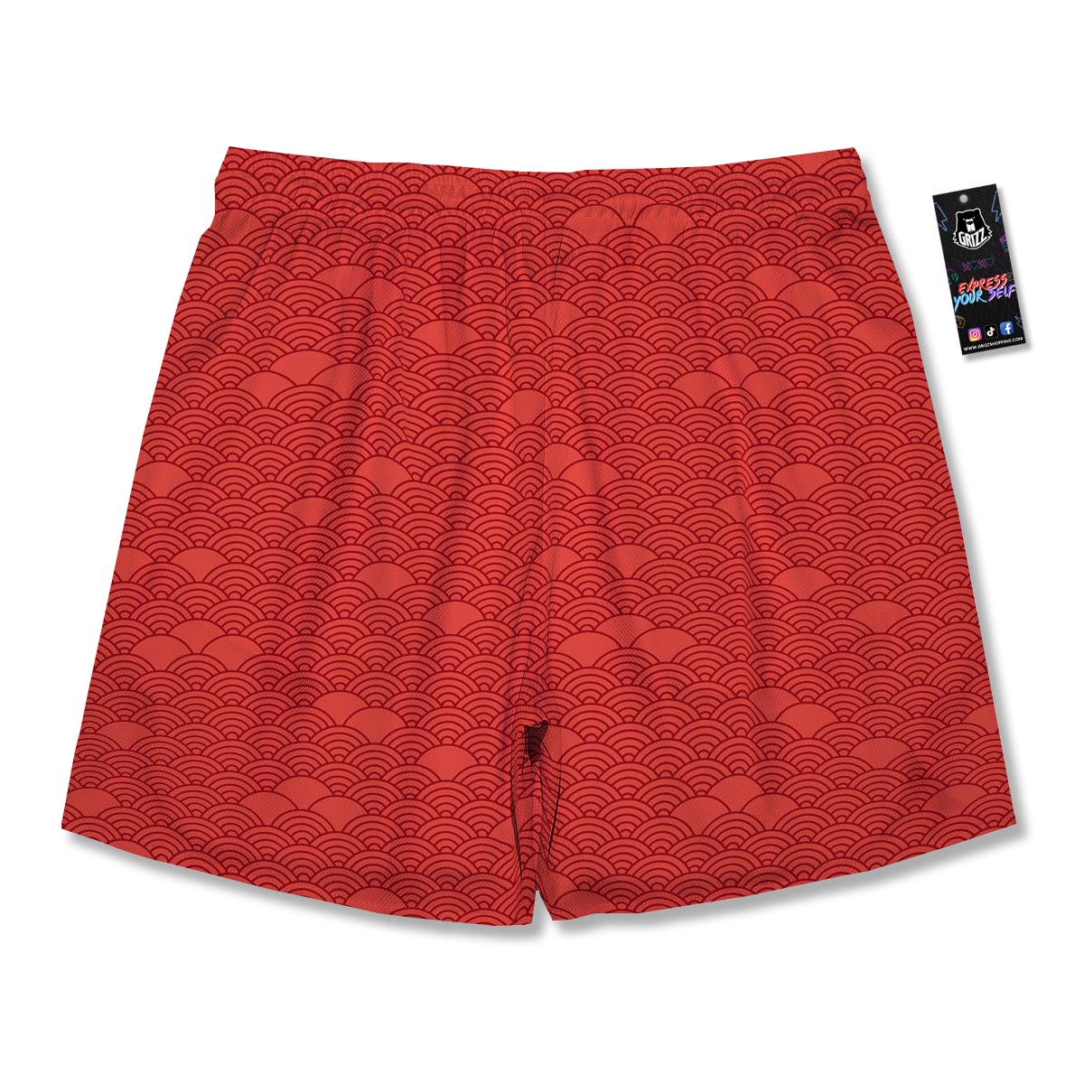 Wave Red Japanese Print Pattern Men's Running Shorts-grizzshop