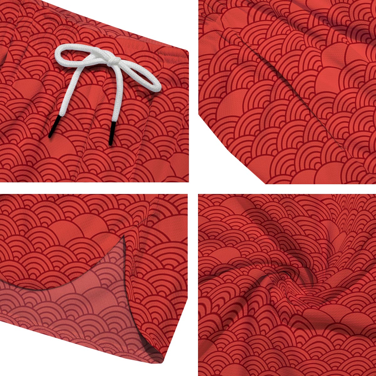 Wave Red Japanese Print Pattern Men's Running Shorts-grizzshop