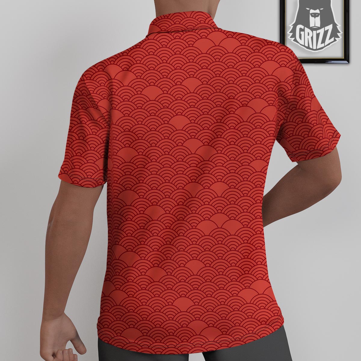 Wave Red Japanese Print Pattern Untucked Shirts-grizzshop