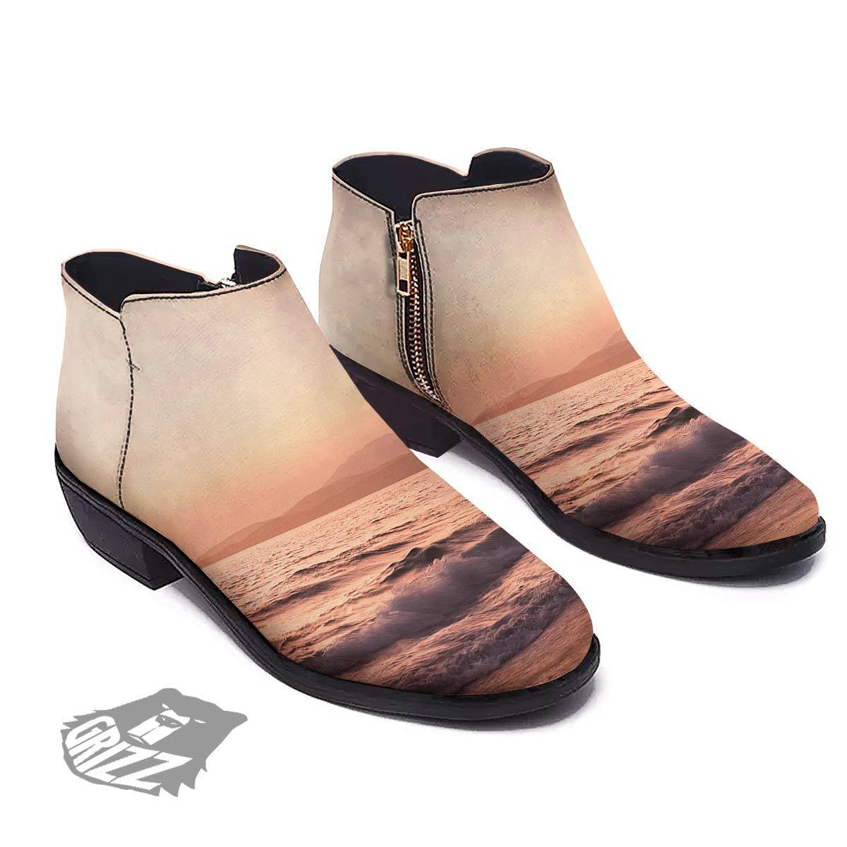 Wave Sunrise Print Ankle Boots-grizzshop