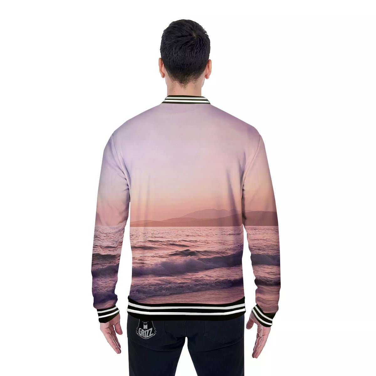 Wave Sunrise Print Baseball Jacket-grizzshop