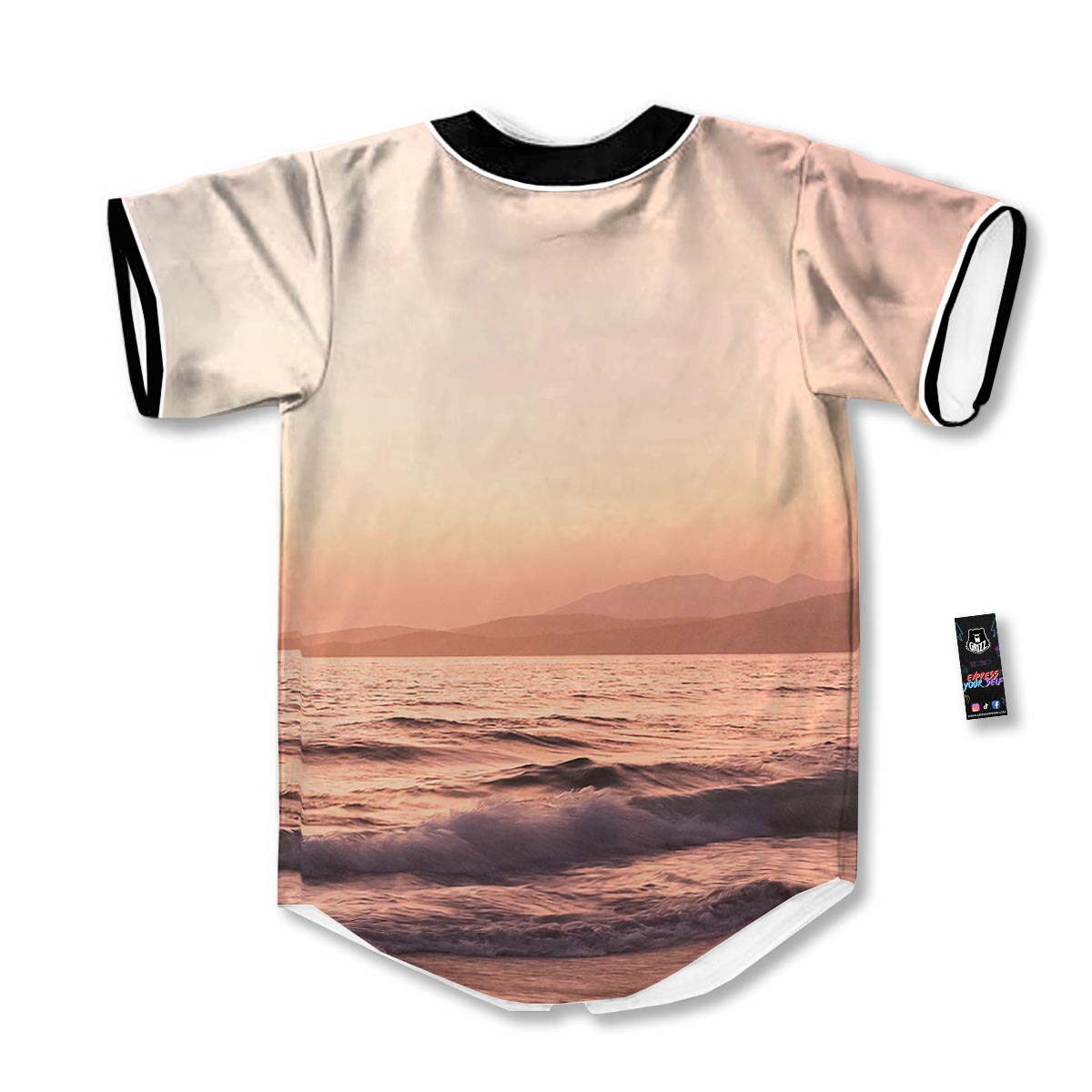 Wave Sunrise Print Baseball Jersey-grizzshop