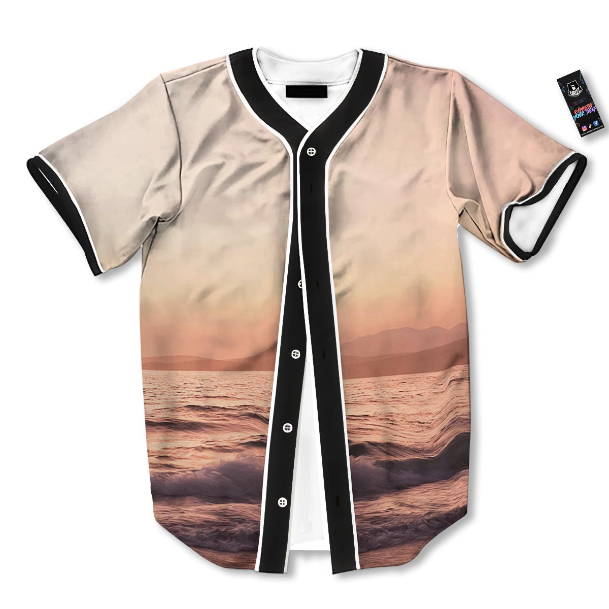 Wave Sunrise Print Baseball Jersey-grizzshop