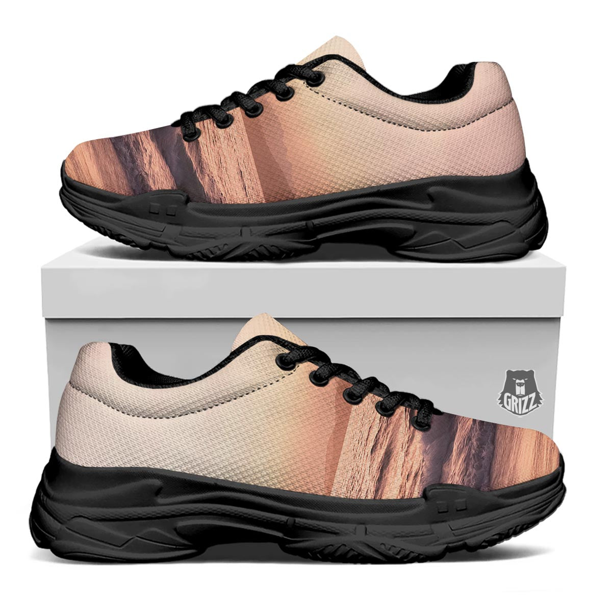 Wave Sunrise Print Black Chunky Shoes-grizzshop