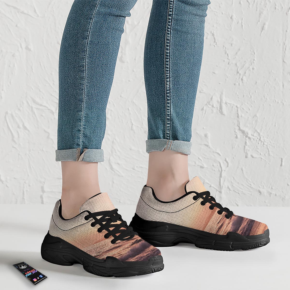Wave Sunrise Print Black Chunky Shoes-grizzshop
