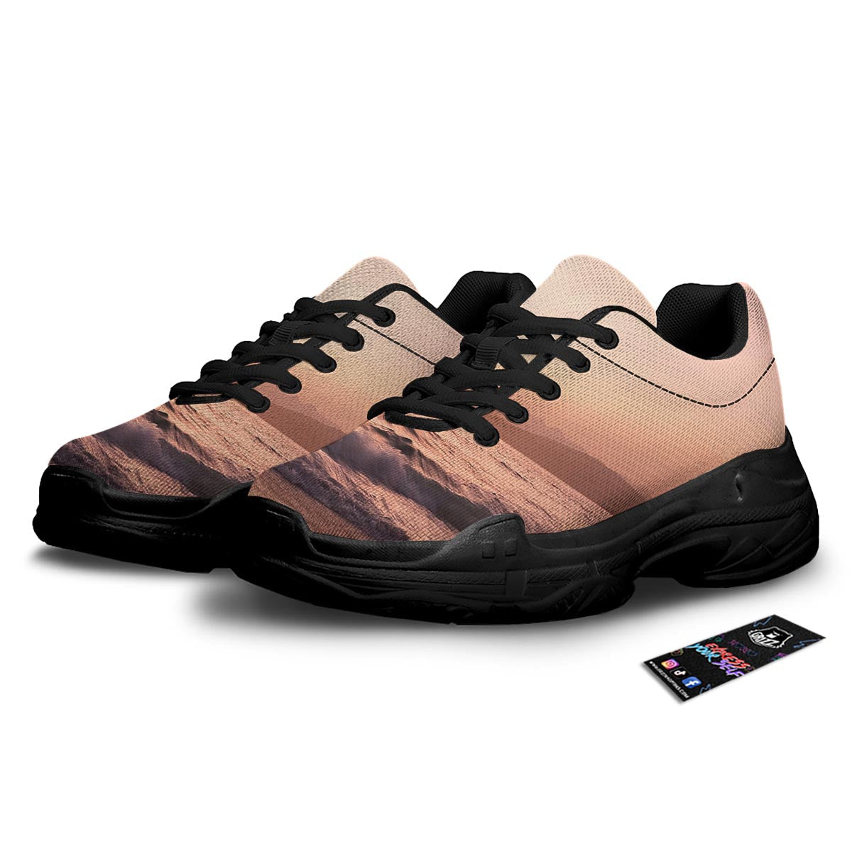 Wave Sunrise Print Black Chunky Shoes-grizzshop