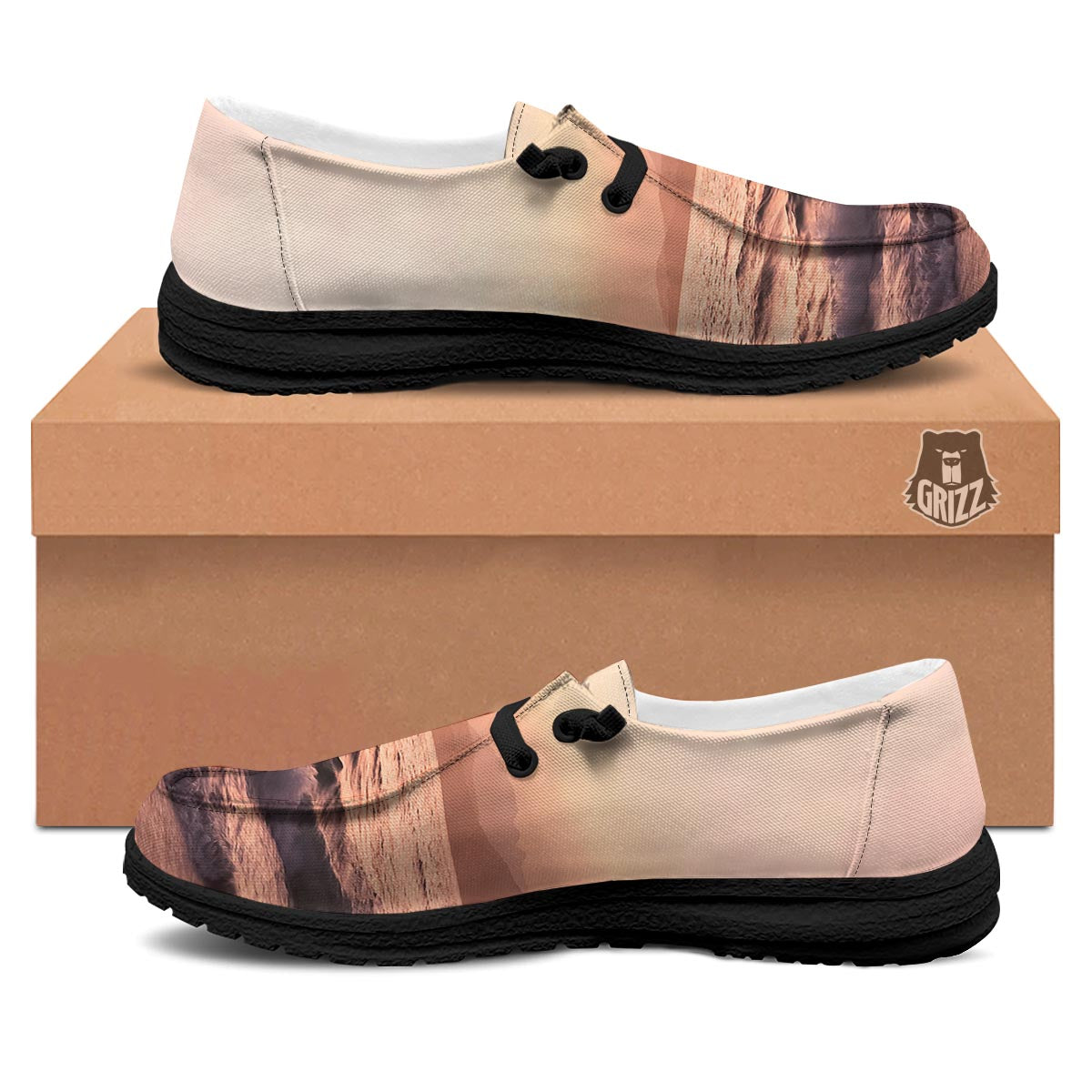 Wave Sunrise Print Black Loafers-grizzshop