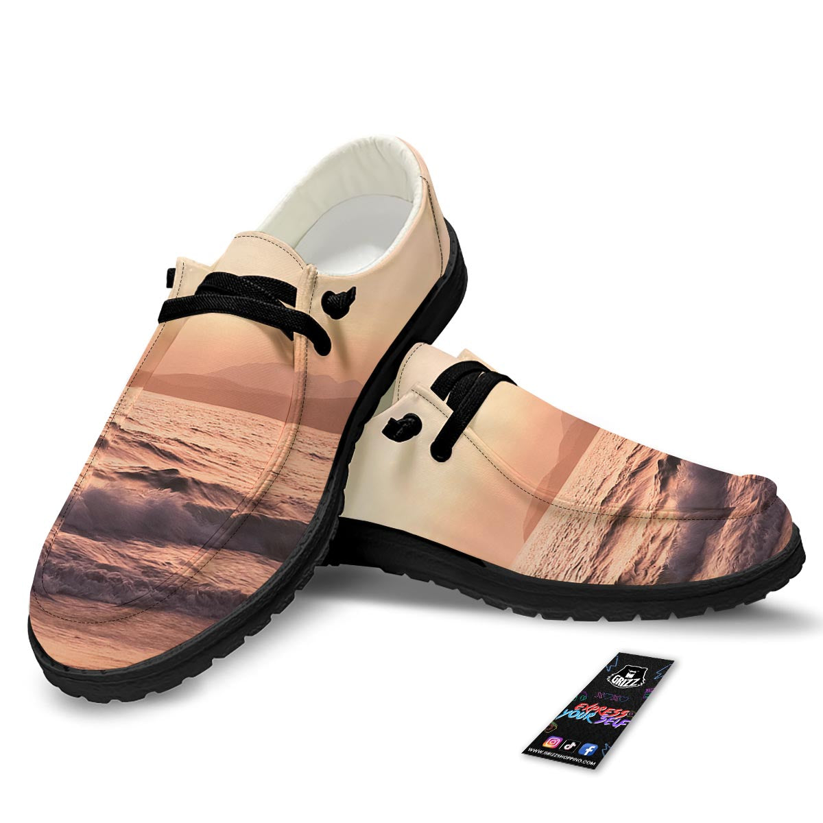 Wave Sunrise Print Black Loafers-grizzshop