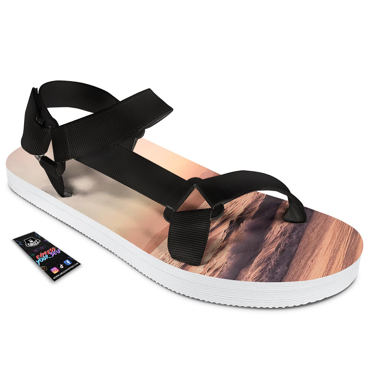 Wave Sunrise Print Black Open Toe Sandals-grizzshop