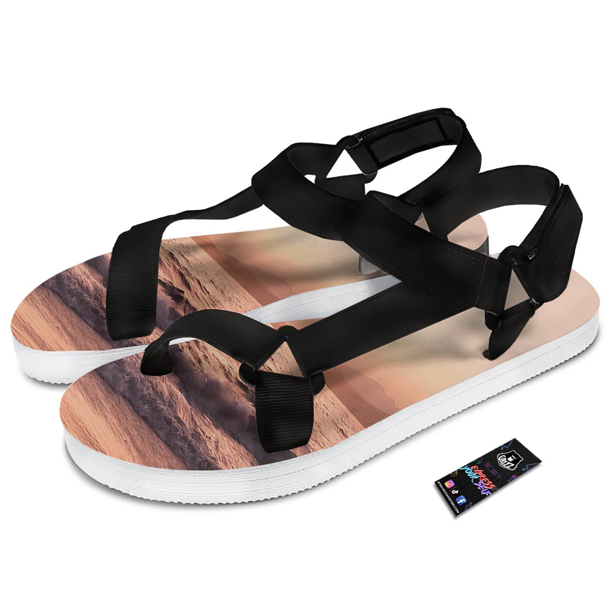 Wave Sunrise Print Black Open Toe Sandals-grizzshop