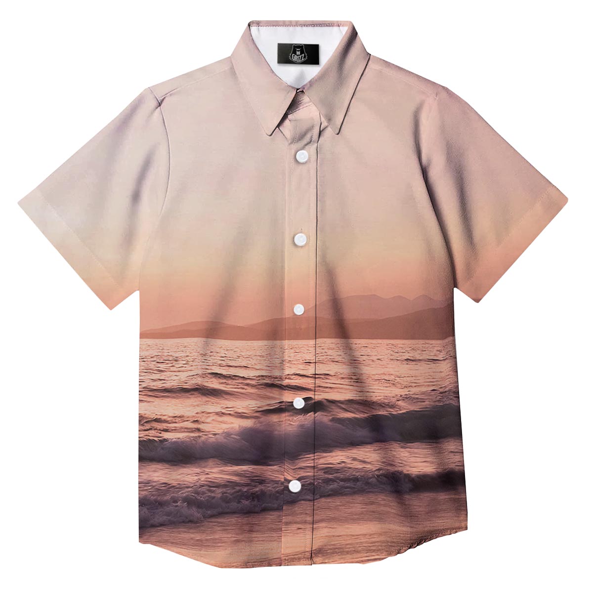 Wave Sunrise Print Button Up Shirt-grizzshop