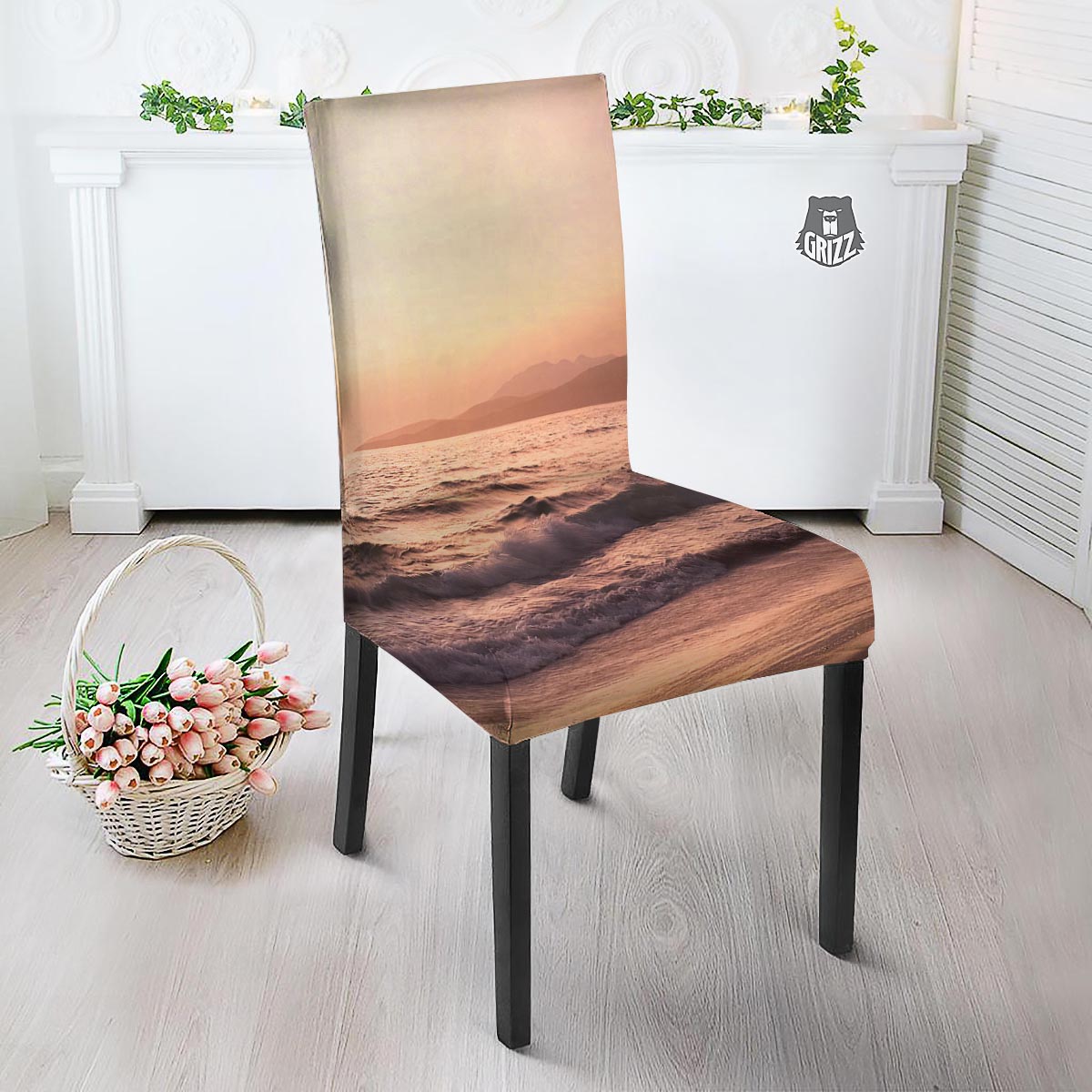 Wave Sunrise Print Dining Chair Slipcover-grizzshop