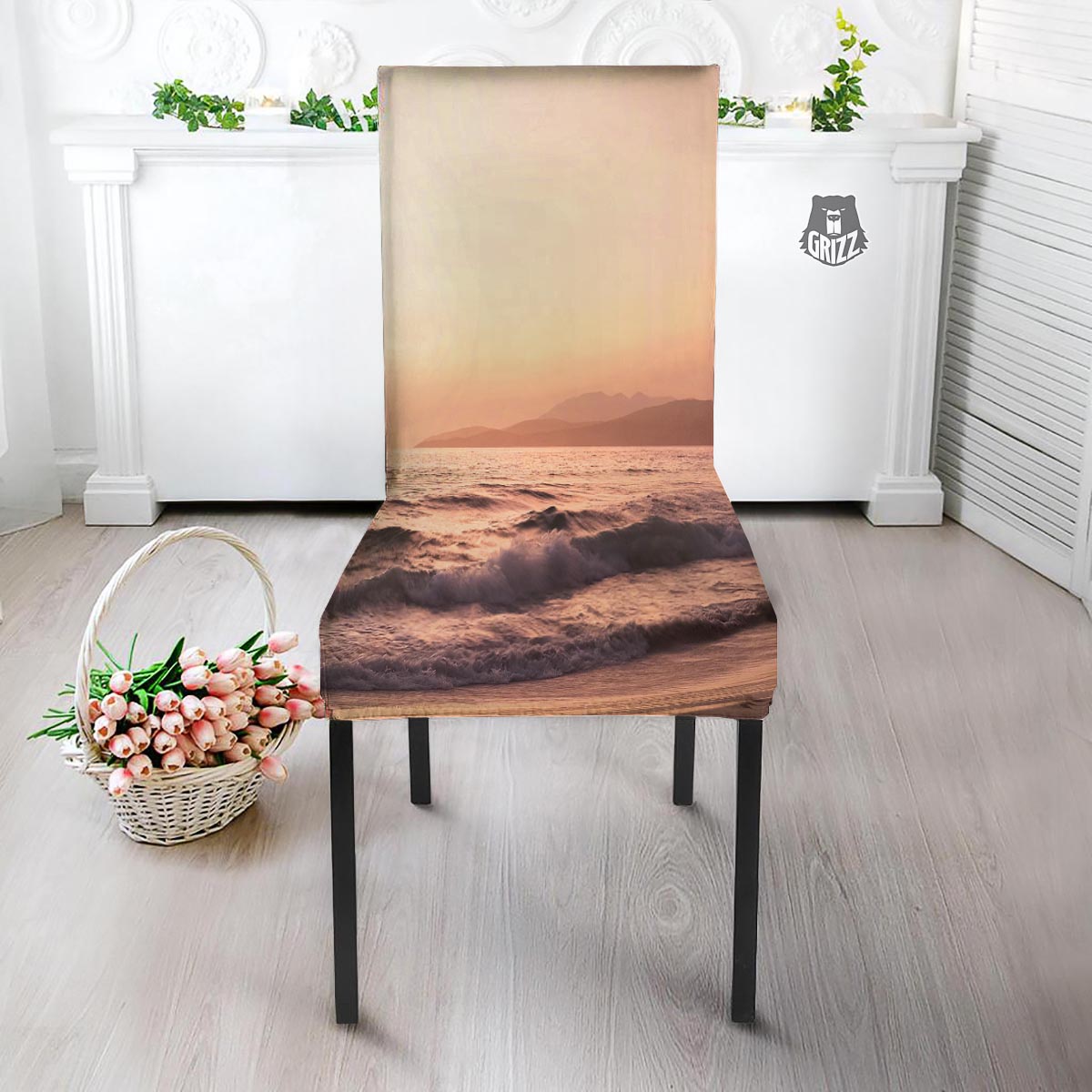 Wave Sunrise Print Dining Chair Slipcover-grizzshop