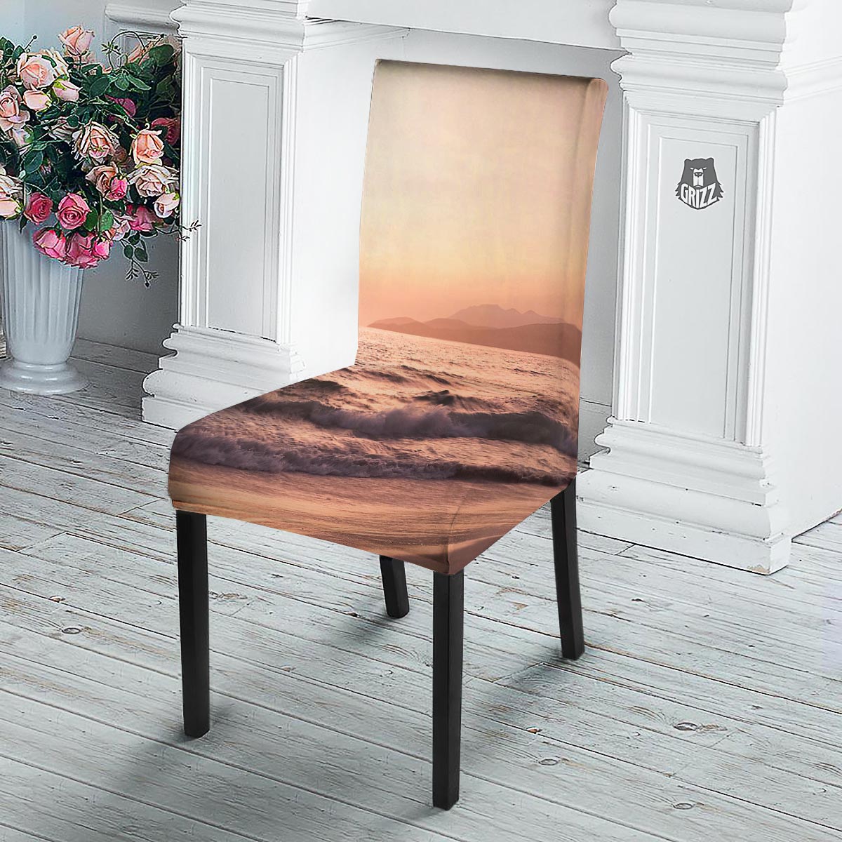 Wave Sunrise Print Dining Chair Slipcover-grizzshop