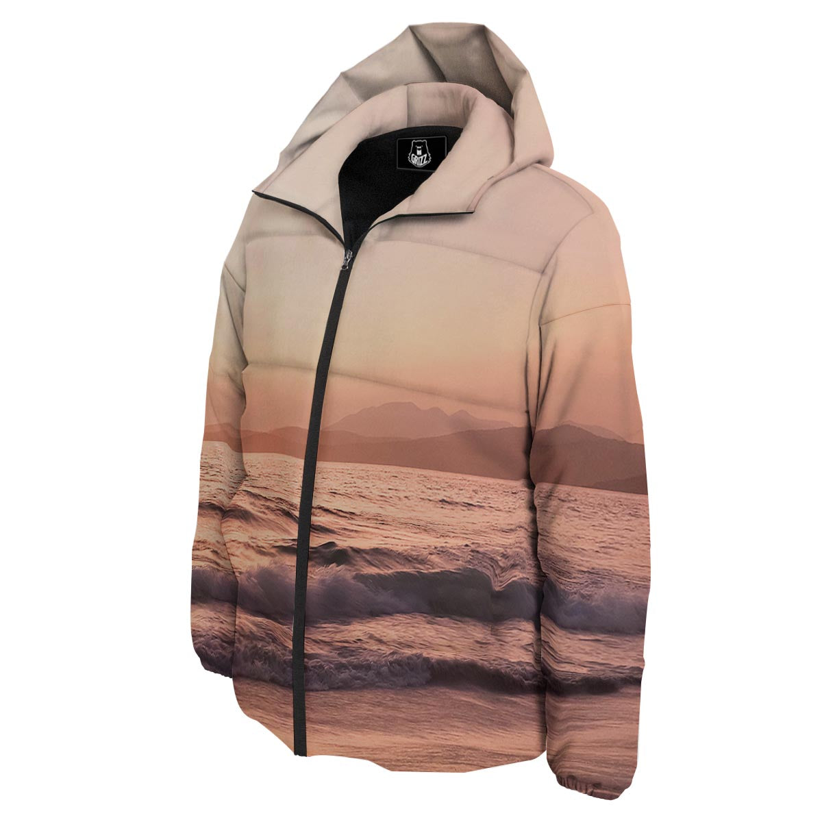 Wave Sunrise Print Down Jacket-grizzshop