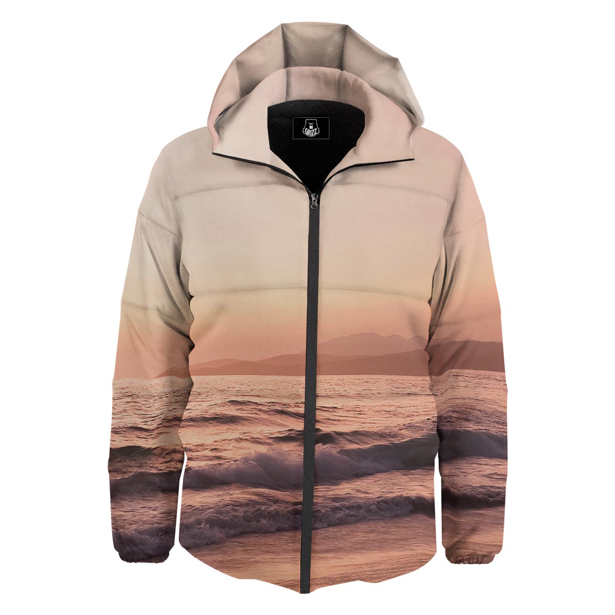 Wave Sunrise Print Down Jacket-grizzshop