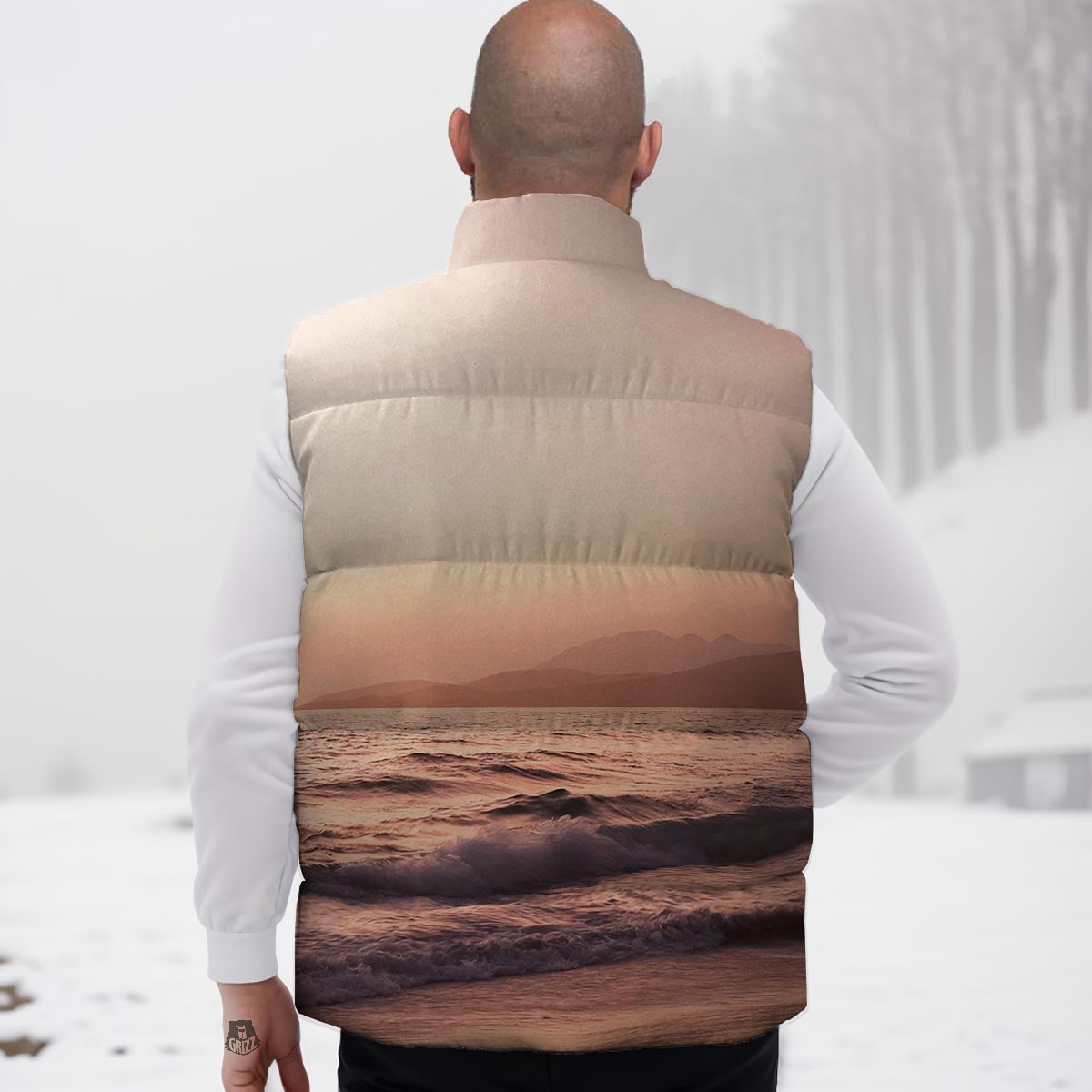 Wave Sunrise Print Down Vest