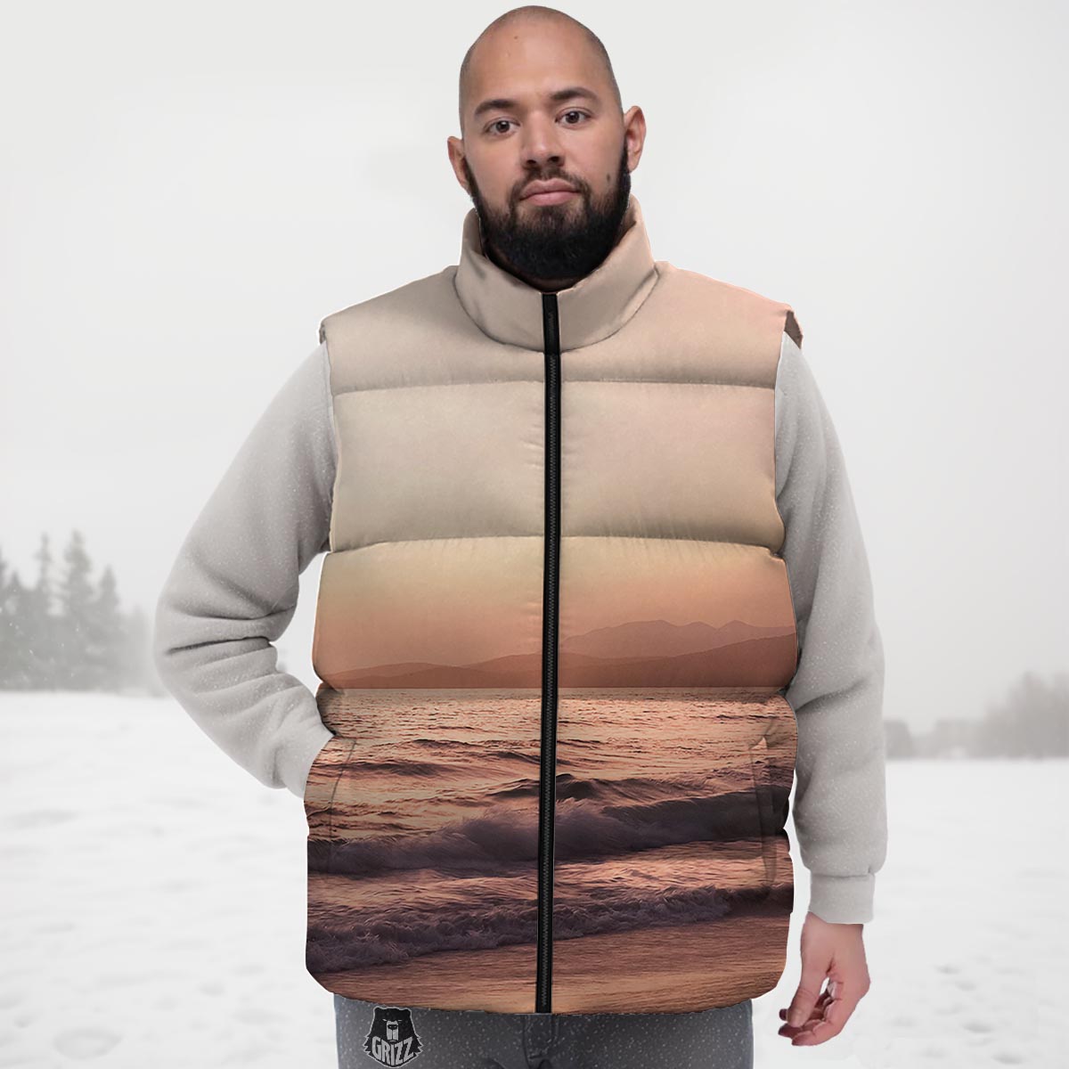 Wave Sunrise Print Down Vest