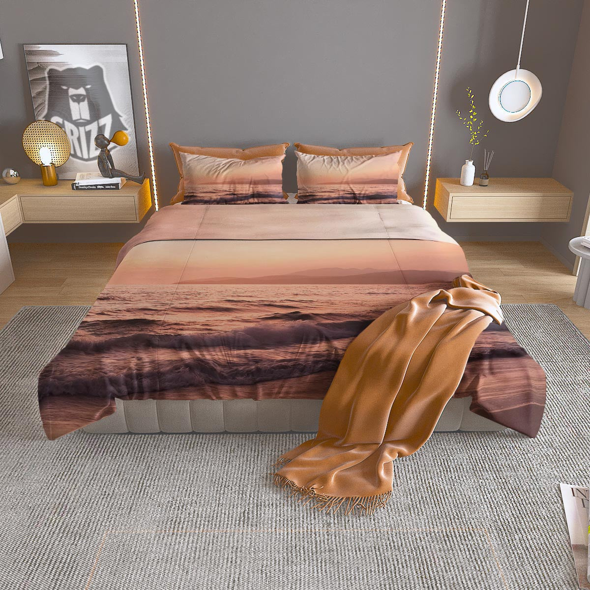 Wave Sunrise Print Duvet Cover Bedding Set
