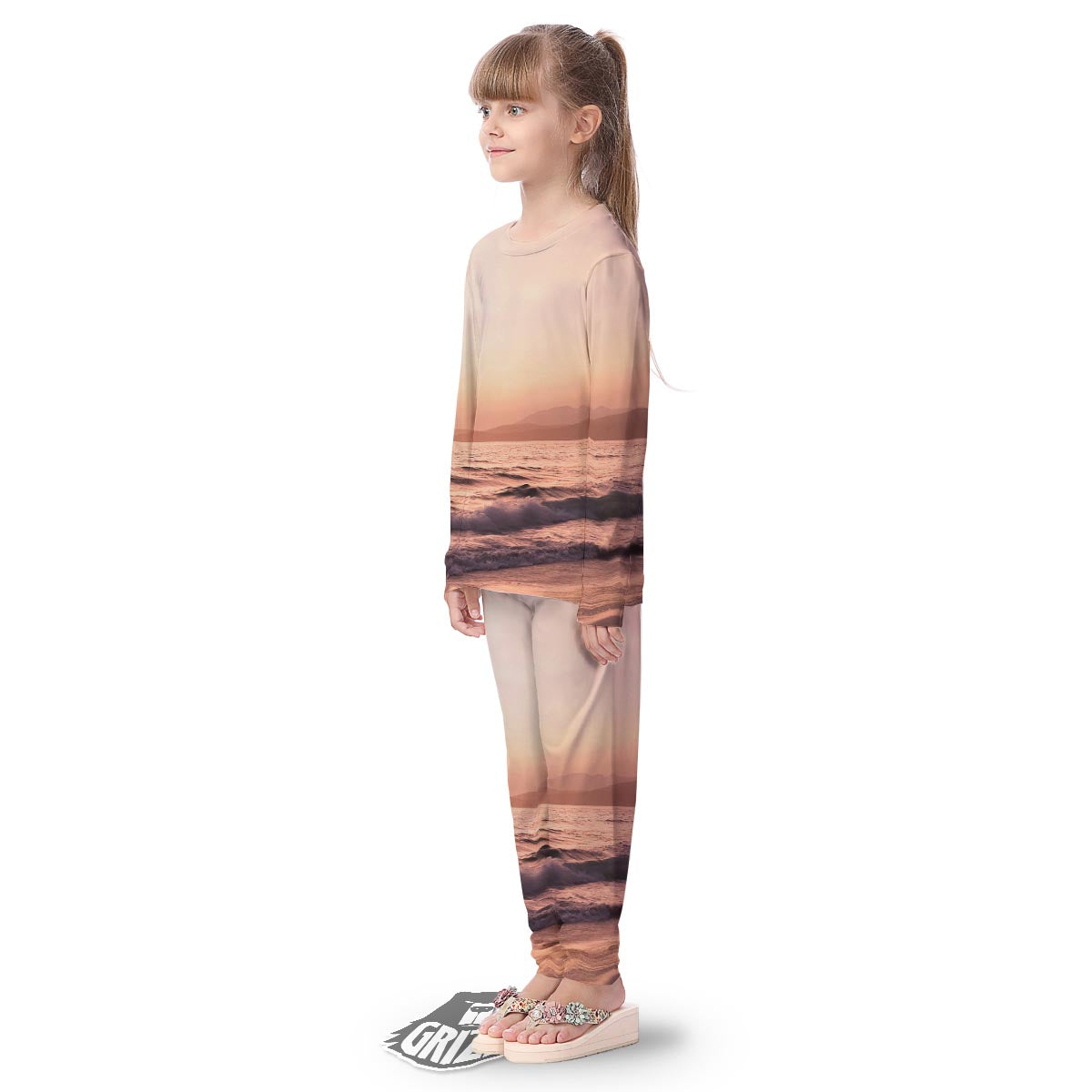 Wave Sunrise Print Kid's Pajamas-grizzshop
