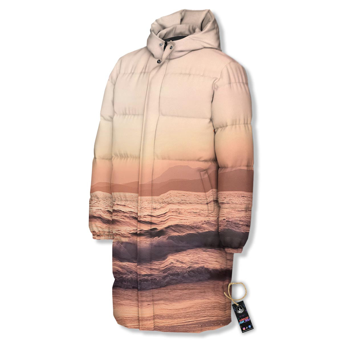 Wave Sunrise Print Long Down Jacket-grizzshop