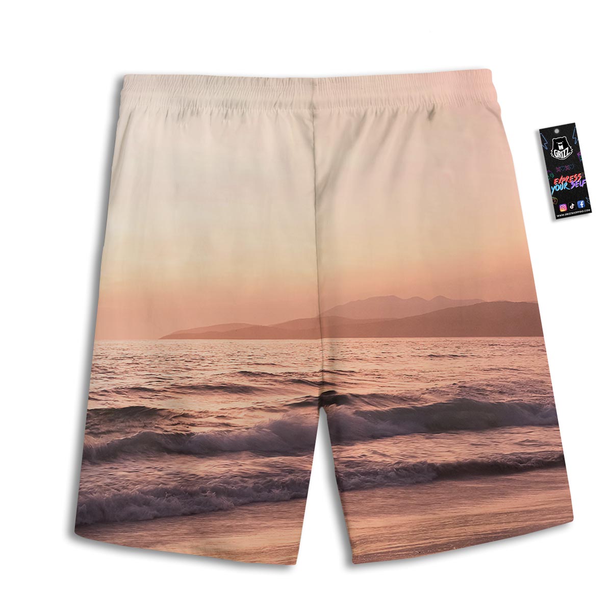 Wave Sunrise Print Men's Athletic Shorts