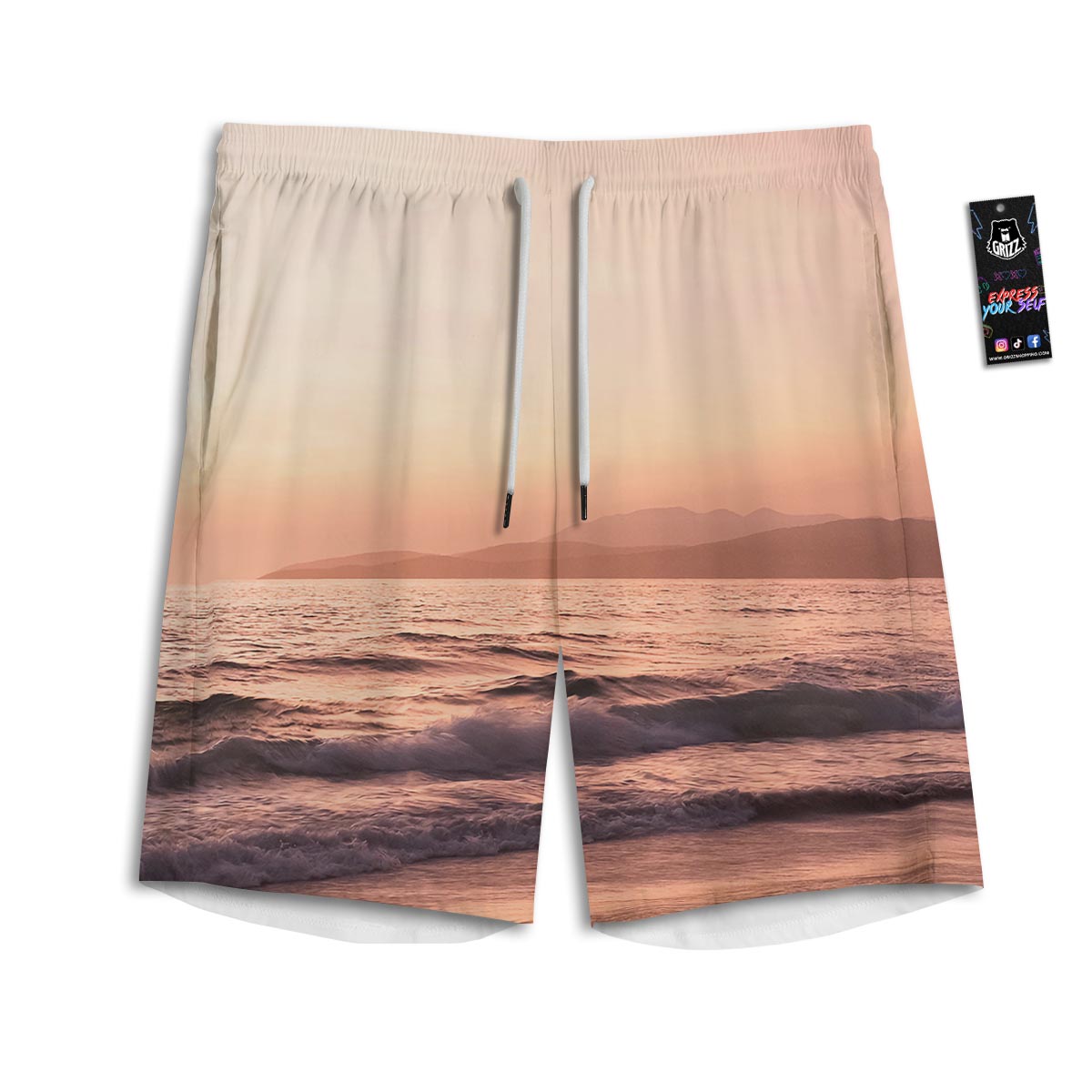 Wave Sunrise Print Men's Athletic Shorts