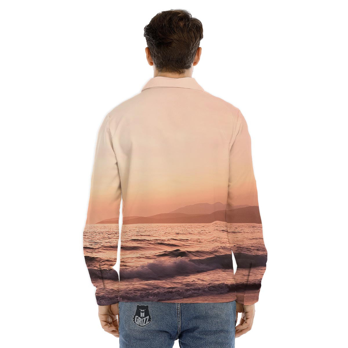 Wave Sunrise Print Men's Dress Shirts-grizzshop