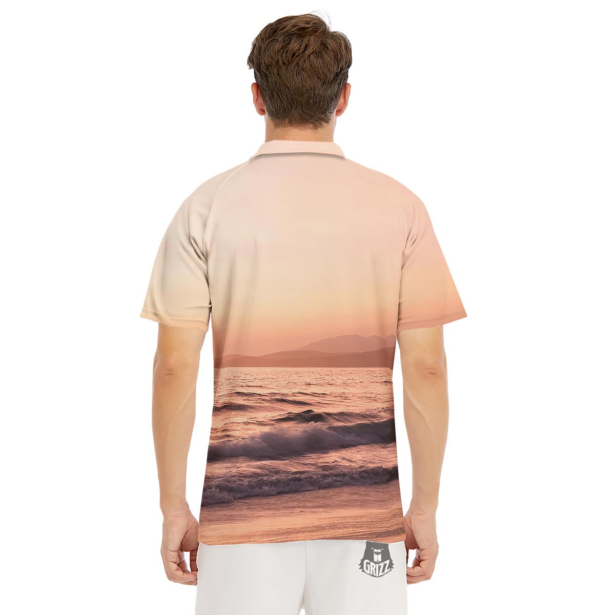 Wave Sunrise Print Men's Golf Shirts-grizzshop