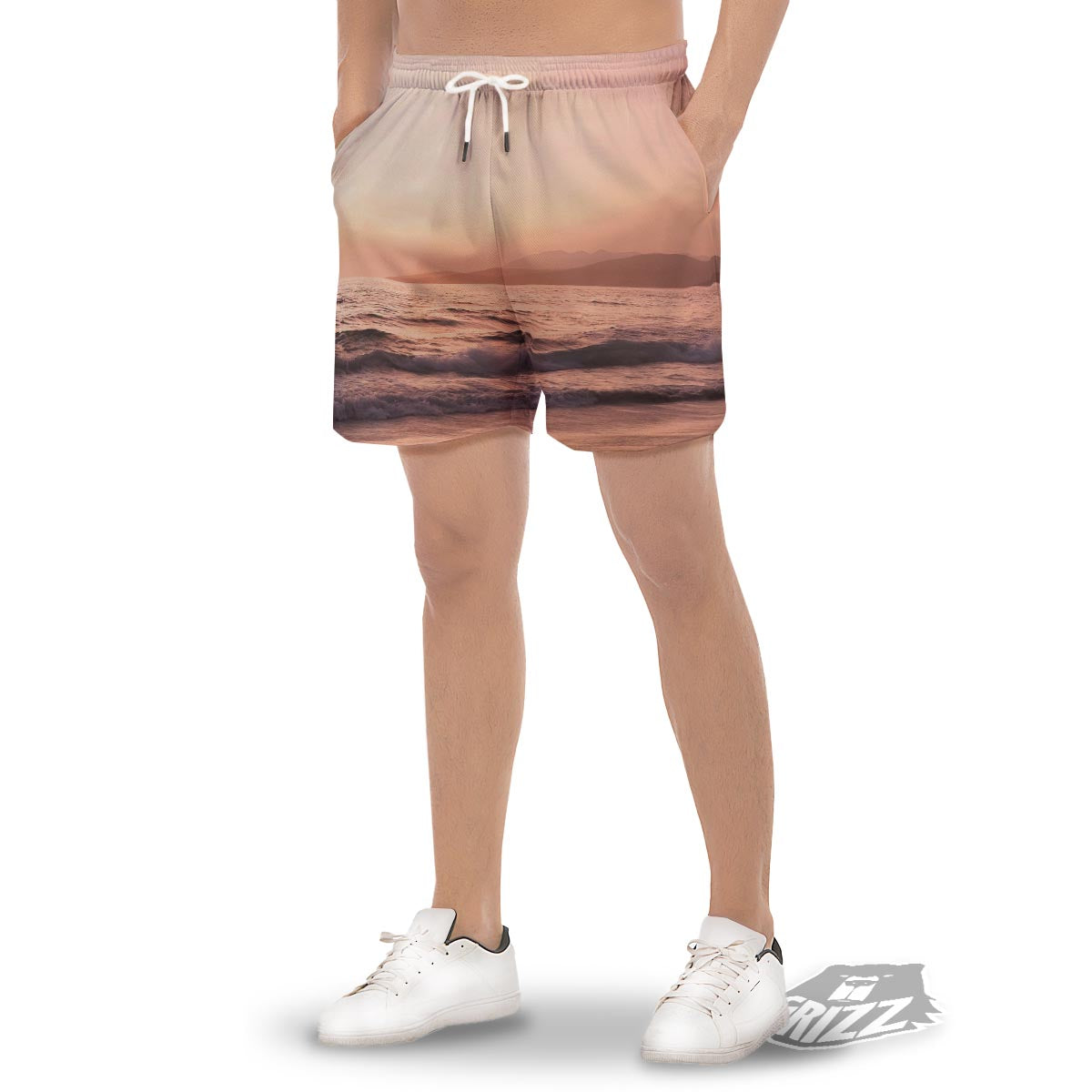 Wave Sunrise Print Men's Gym Shorts-grizzshop