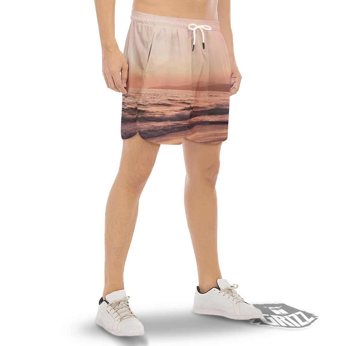 Wave Sunrise Print Men's Gym Shorts-grizzshop
