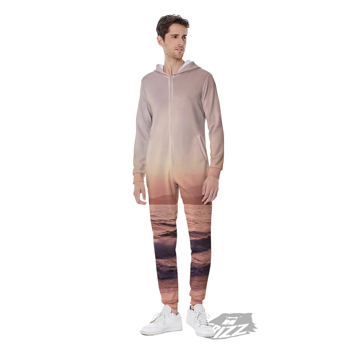 Wave Sunrise Print Men's Jumpsuit-grizzshop