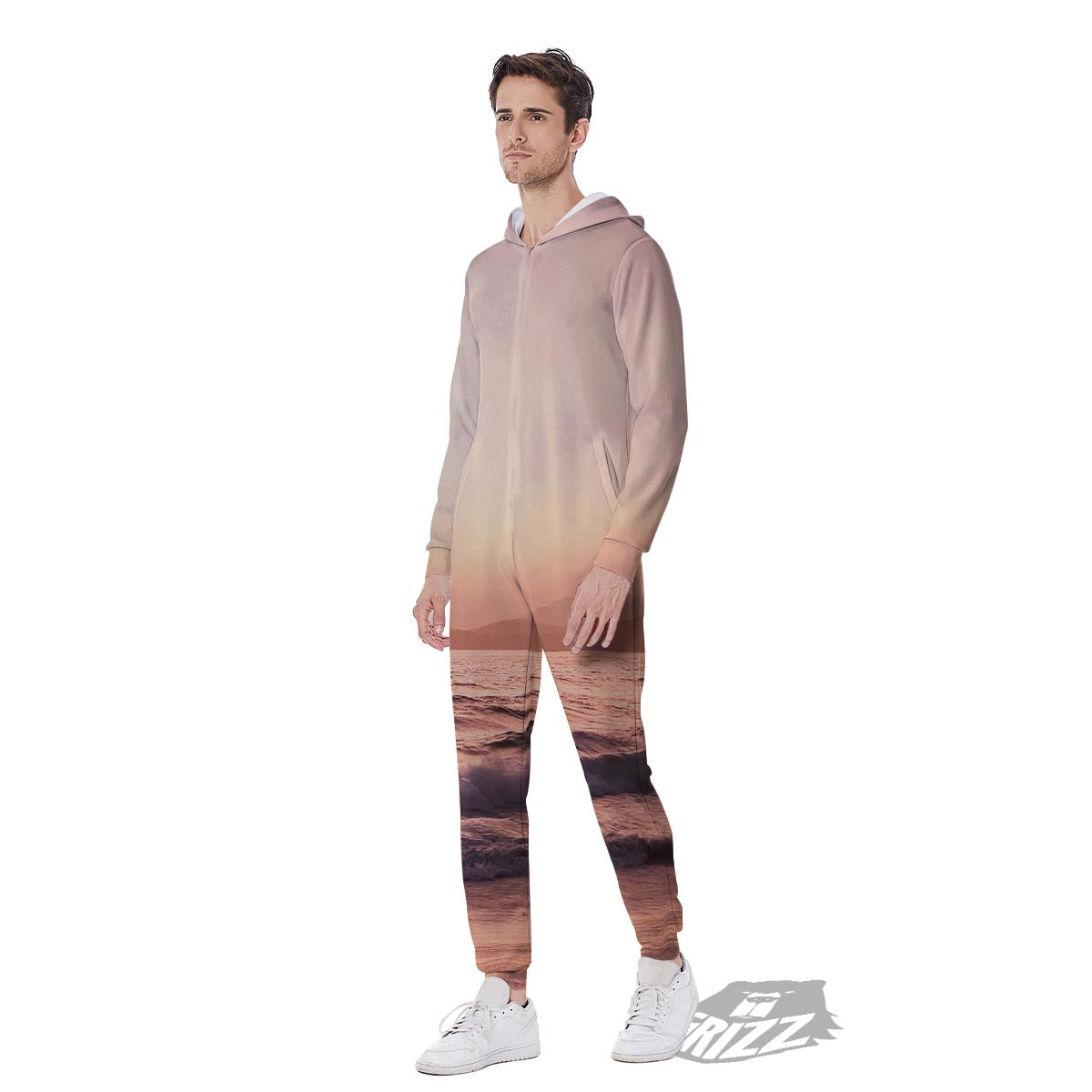 Wave Sunrise Print Men's Jumpsuit-grizzshop