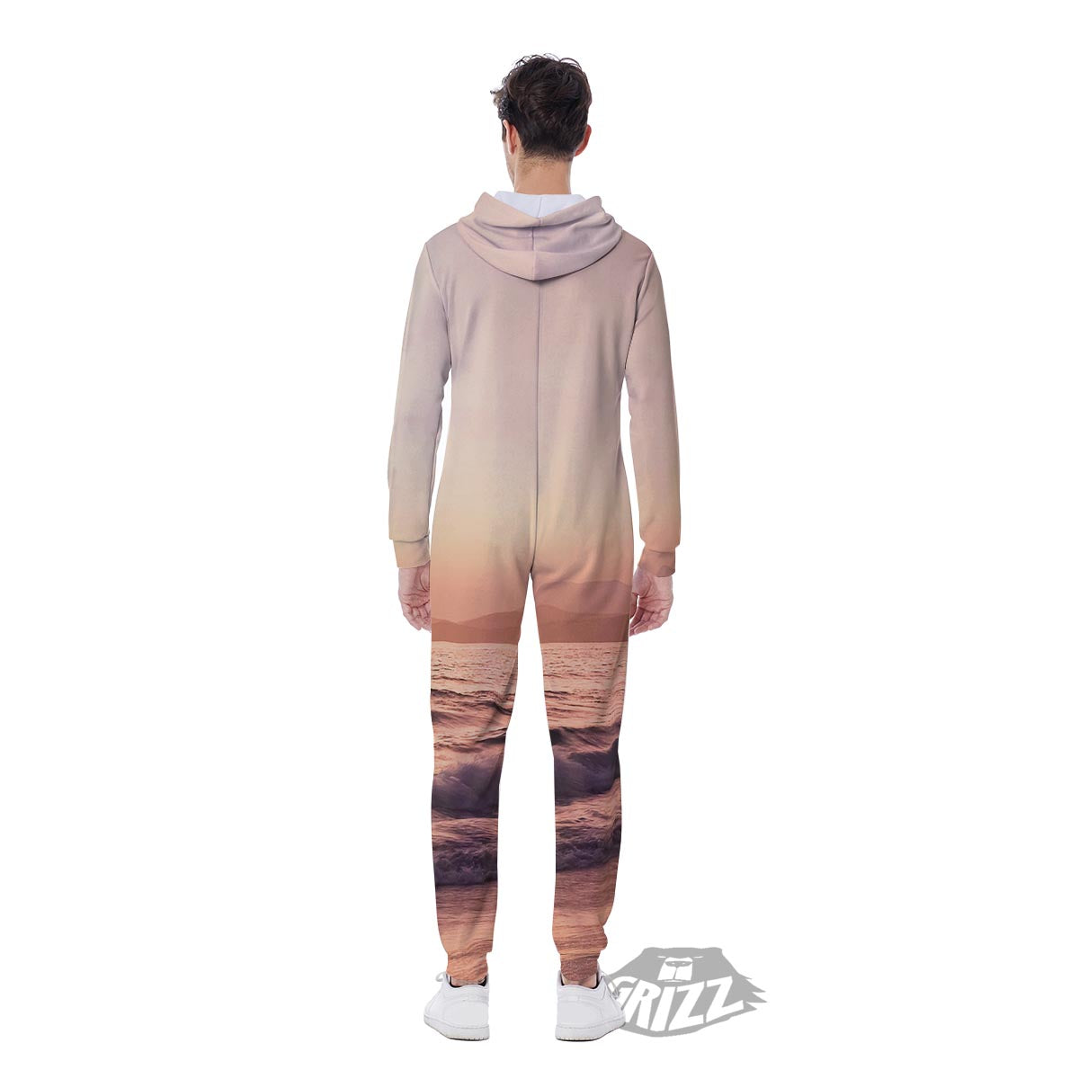 Wave Sunrise Print Men's Jumpsuit-grizzshop