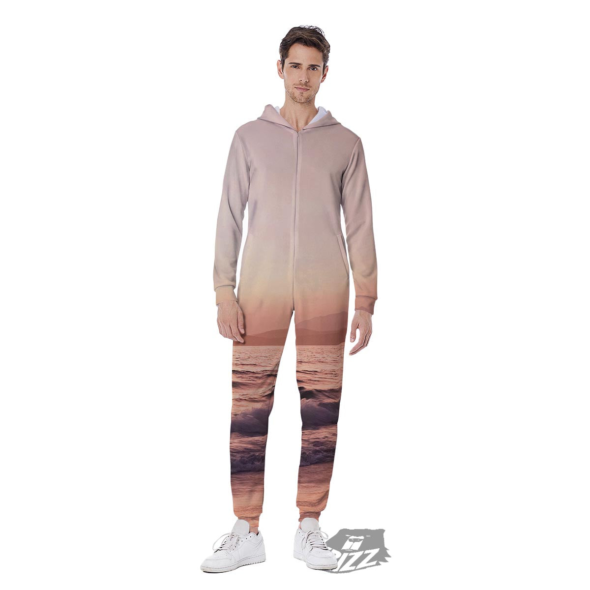 Wave Sunrise Print Men's Jumpsuit-grizzshop