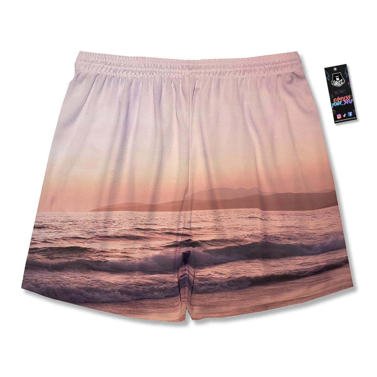 Wave Sunrise Print Men's Running Shorts-grizzshop