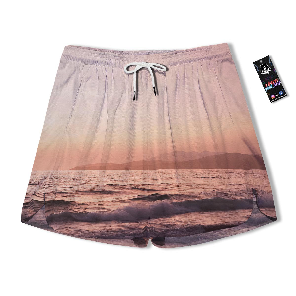 Wave Sunrise Print Men's Running Shorts-grizzshop