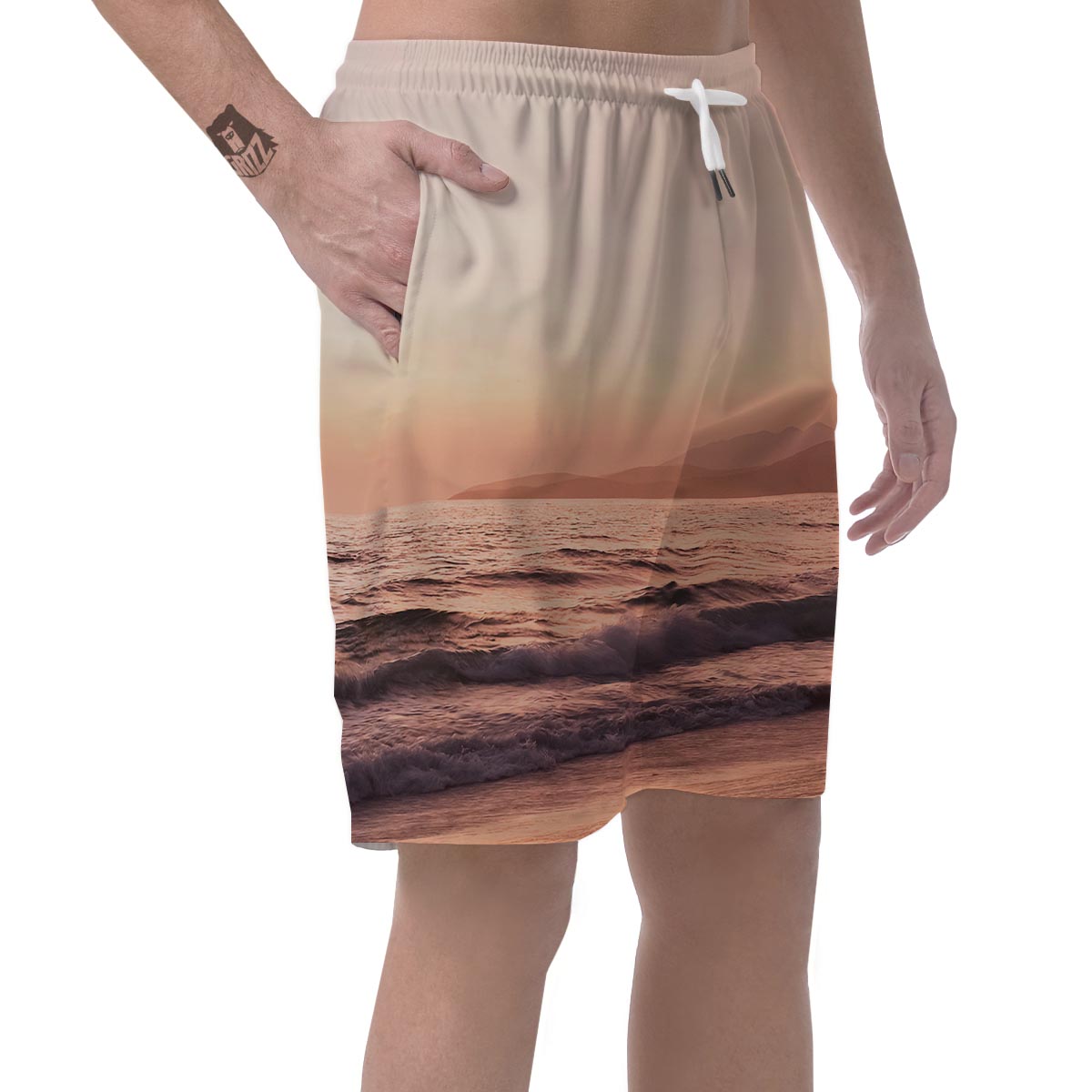 Wave Sunrise Print Men's Shorts-grizzshop