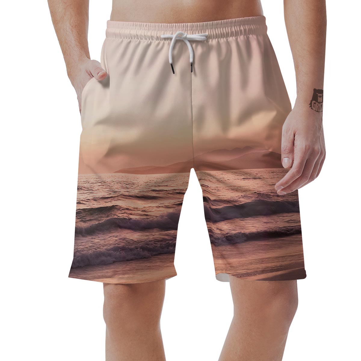 Wave Sunrise Print Men's Shorts-grizzshop