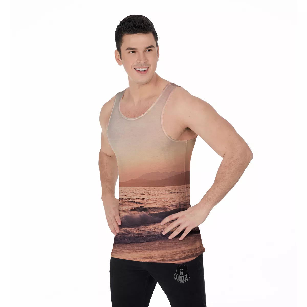 Wave Sunrise Print Men's Tank Top-grizzshop