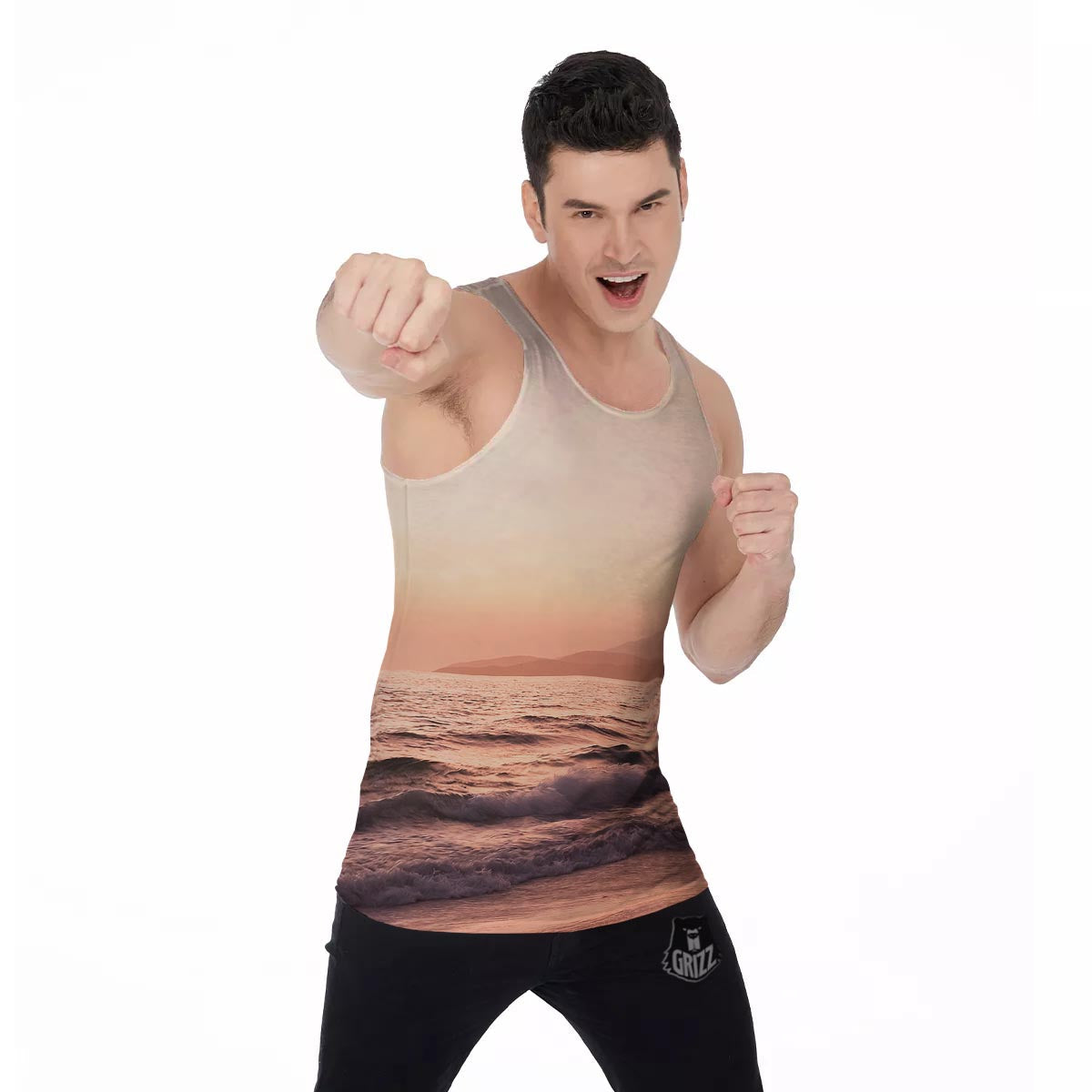 Wave Sunrise Print Men's Tank Top-grizzshop