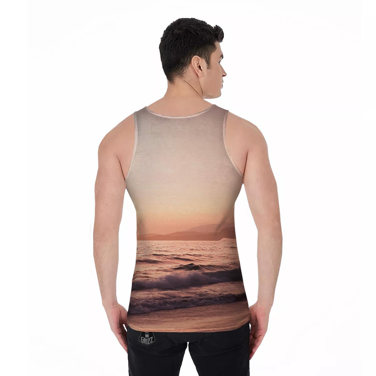 Wave Sunrise Print Men's Tank Top-grizzshop