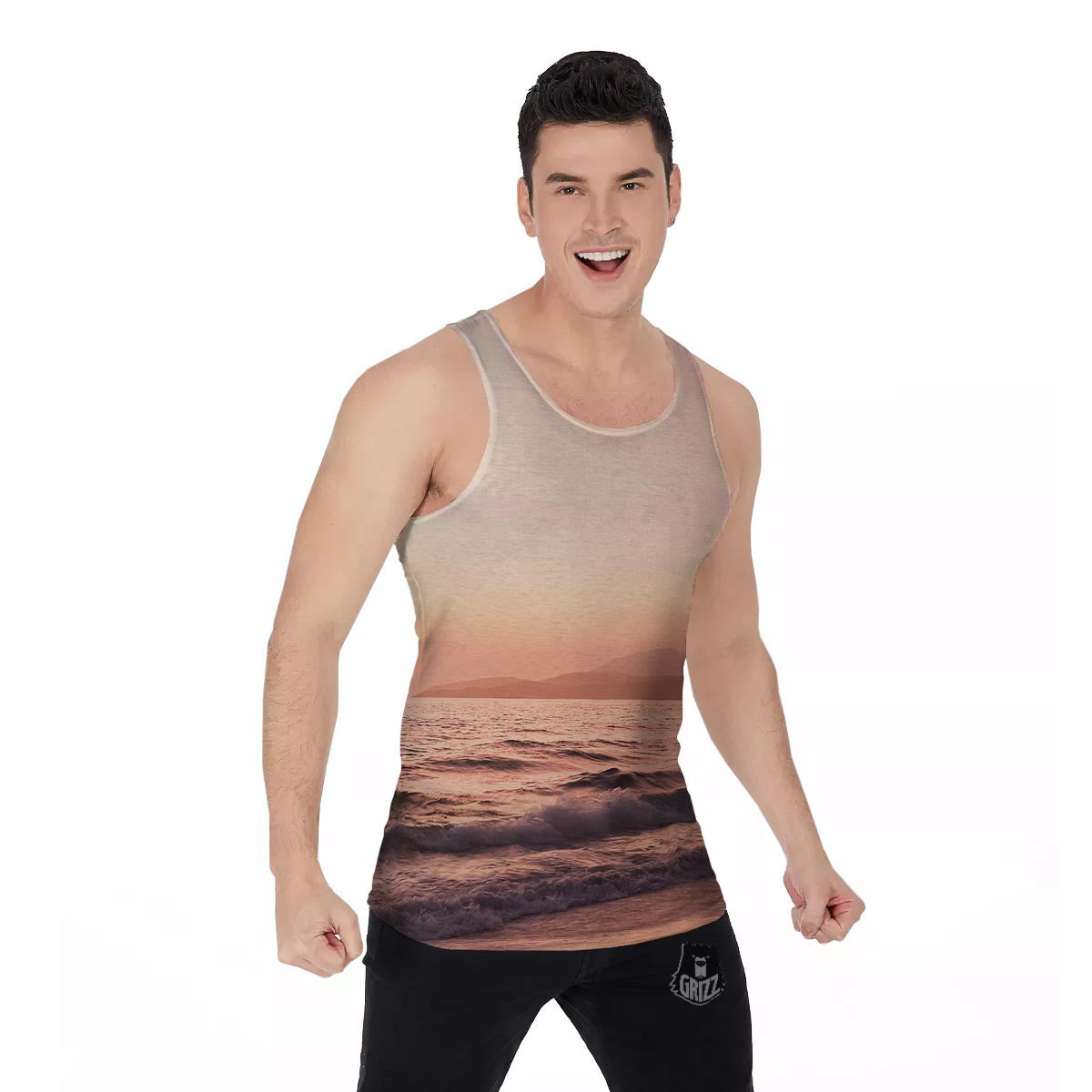 Wave Sunrise Print Men's Tank Top-grizzshop
